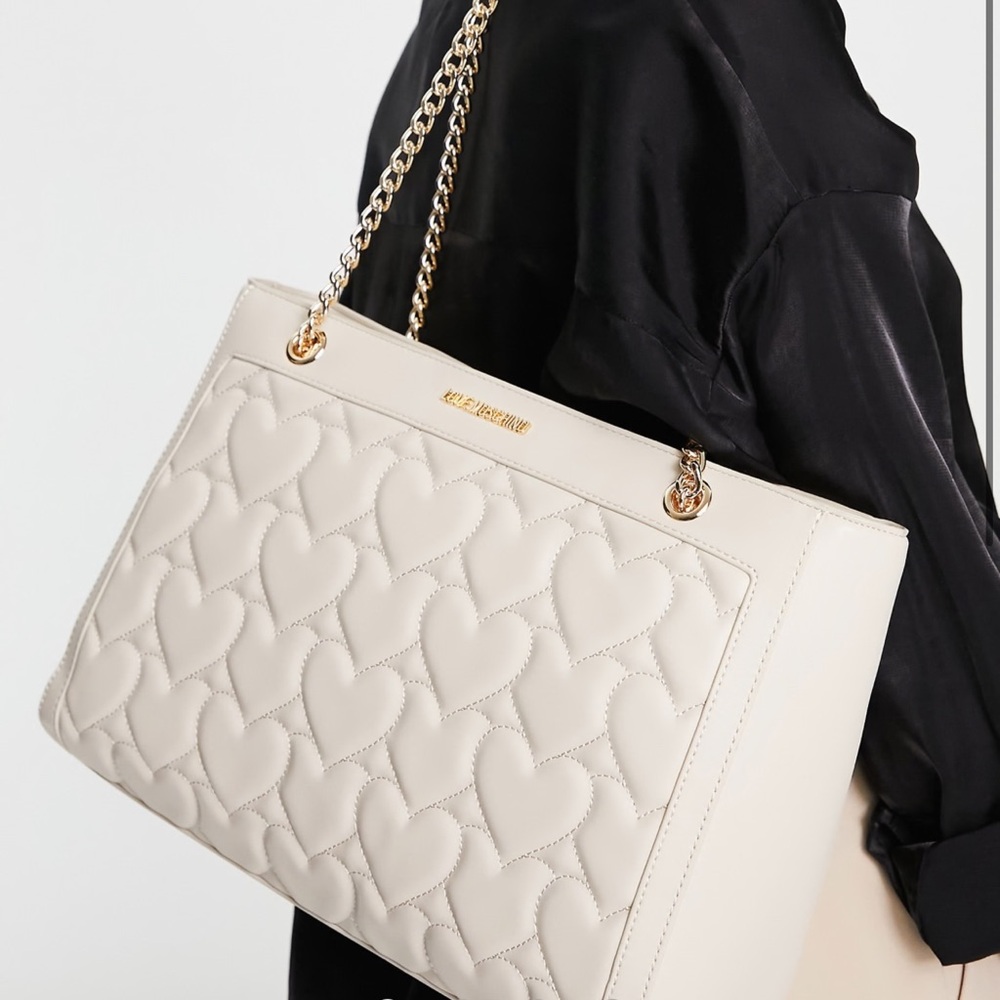 Love Moschino heart quilted tote in ivory cream